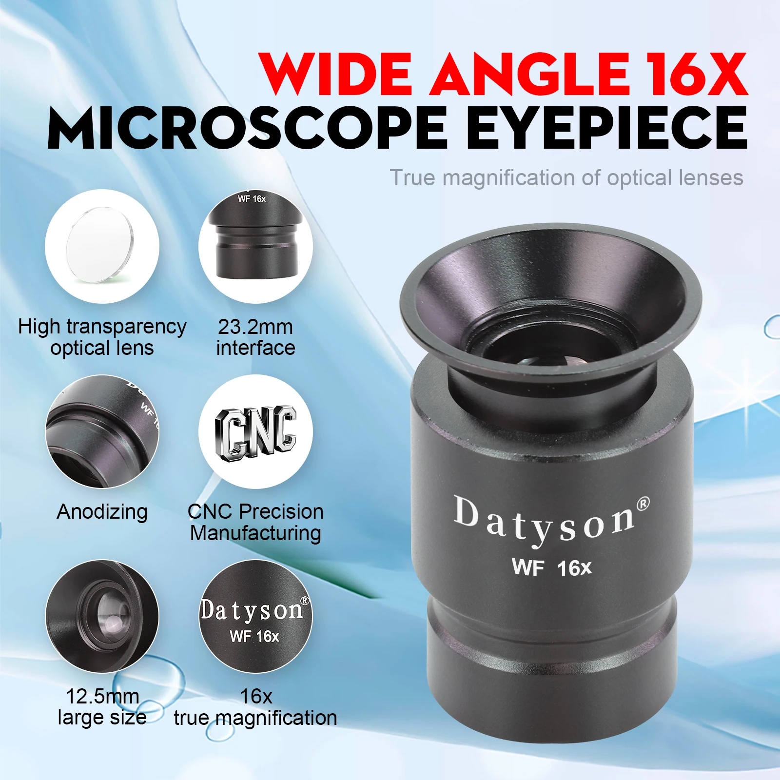 WF16X Microscope Eyepiece 23.2mm All-Metal Wide Field Comfort Eye Guard for Compound Biological Microscopes
