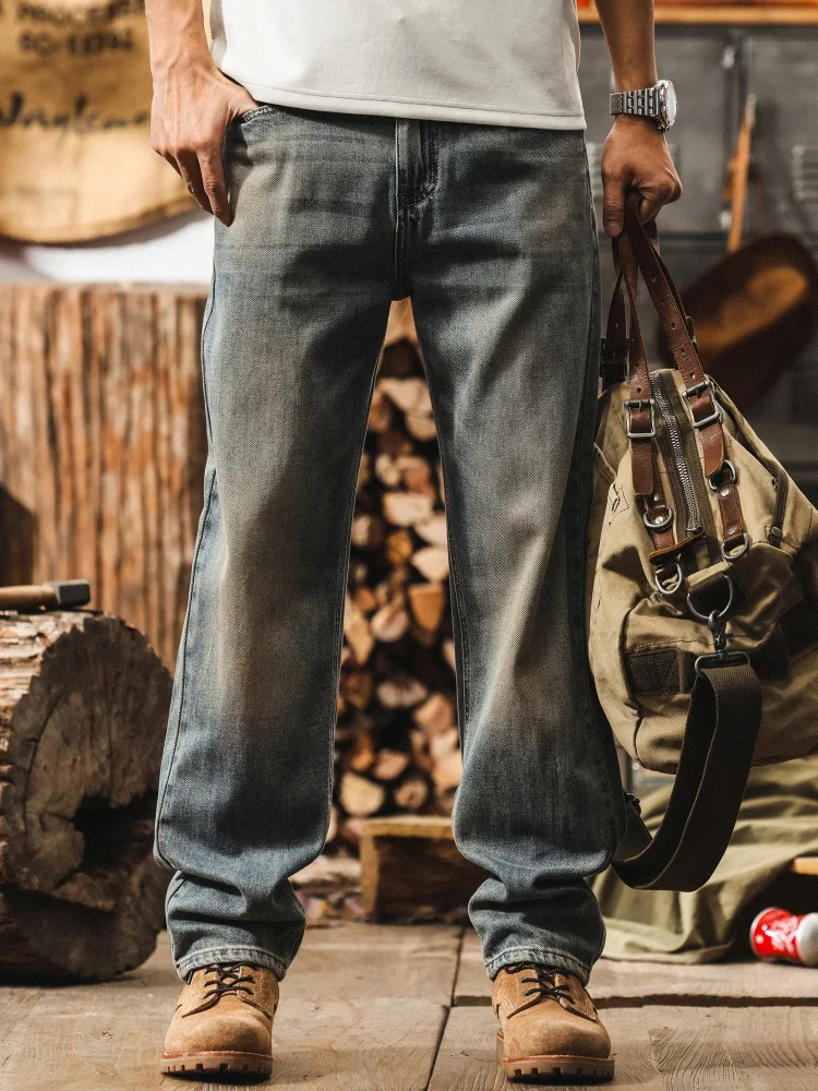 

Мужские джинсы American Sle в стиле ретро, больших размеров, повседневные, свободного кроя, прямые, длинные брюки, осенние, модные, брендовые