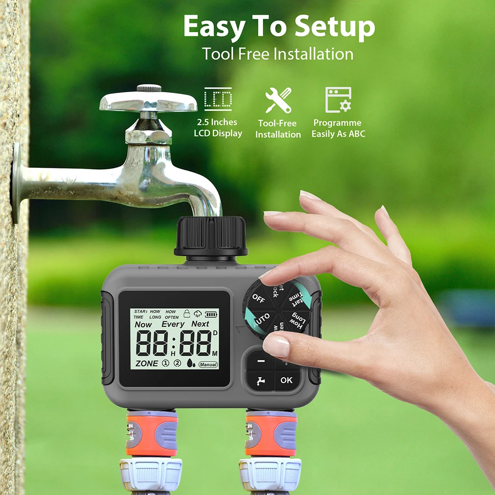 Mini Digital Irrigation Timer Automatic 2-way Timer 3/4 Inch Thread Sprinkler Timer IPX5 Water Timer for Garden Greenhouse