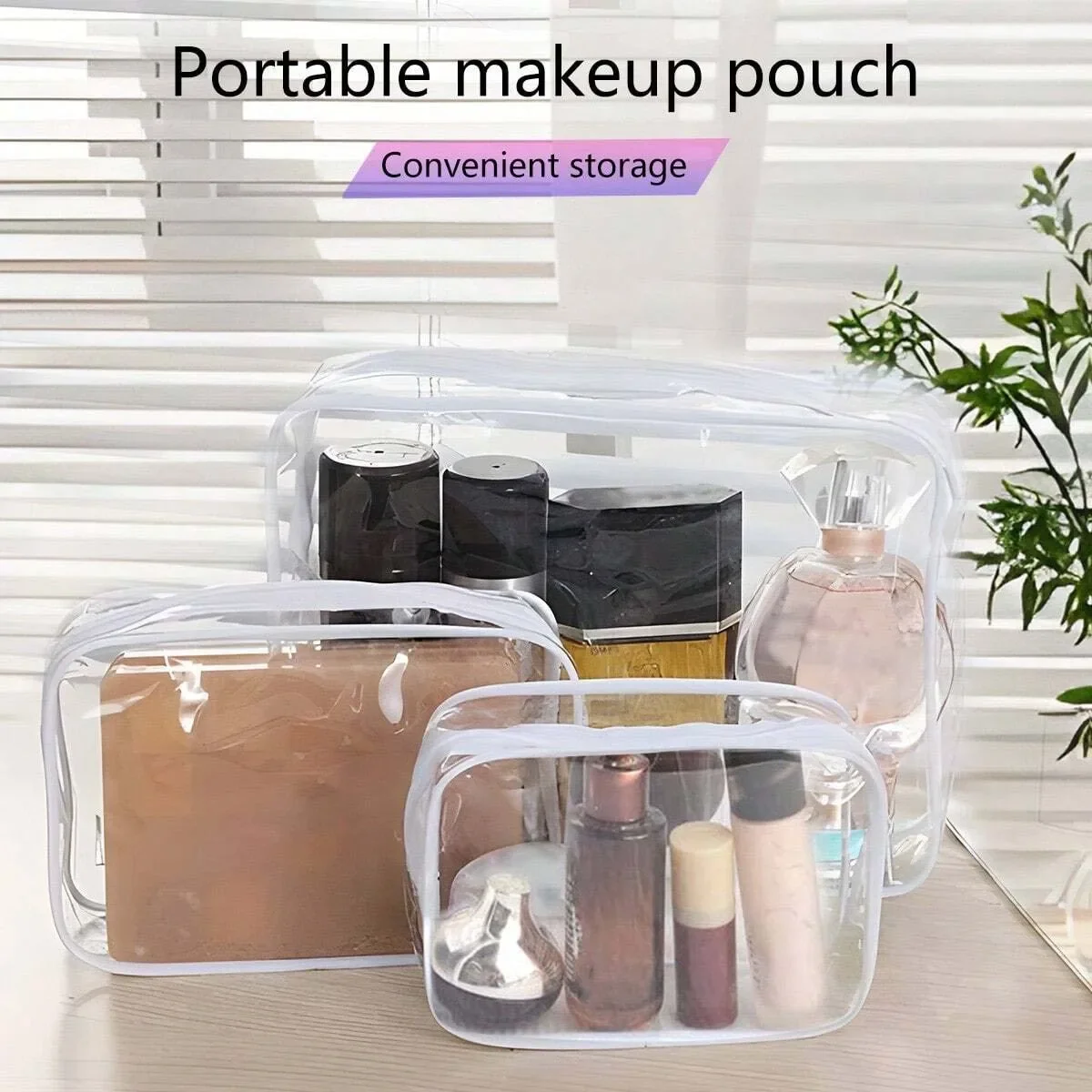 Clear Toiletry Bag,Portable Travel Makeup Bags With Zipper Clear Organizer Bags PVC Cosmetic Pouch For Airport Airline Compliant