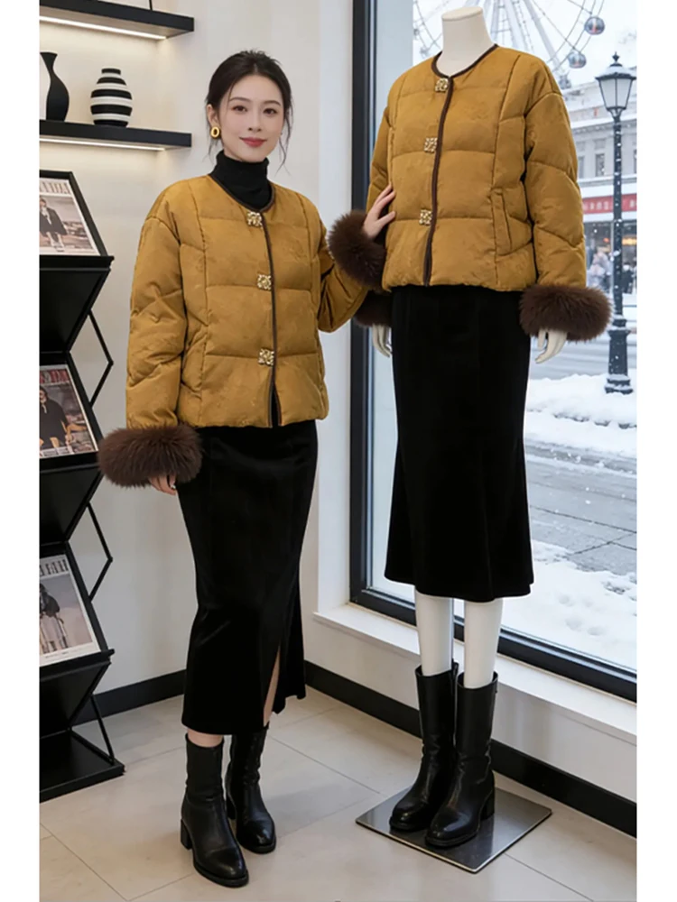 

Новая женская укороченная куртка из пуха и хлопка в китайском стиле, с круглым вырезом, повседневный дизайн, зимняя, модная, корейская версия