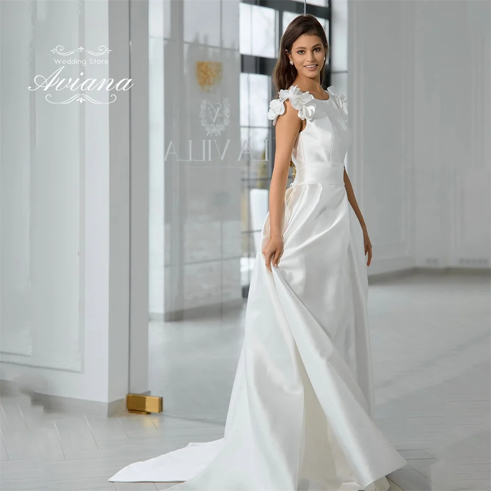 

Aviana Customized O-Neck Backless Flower Wedding Dress A-Line Floor Length Sweep Train Ruffles Sleeveless Newest 2025 Charming