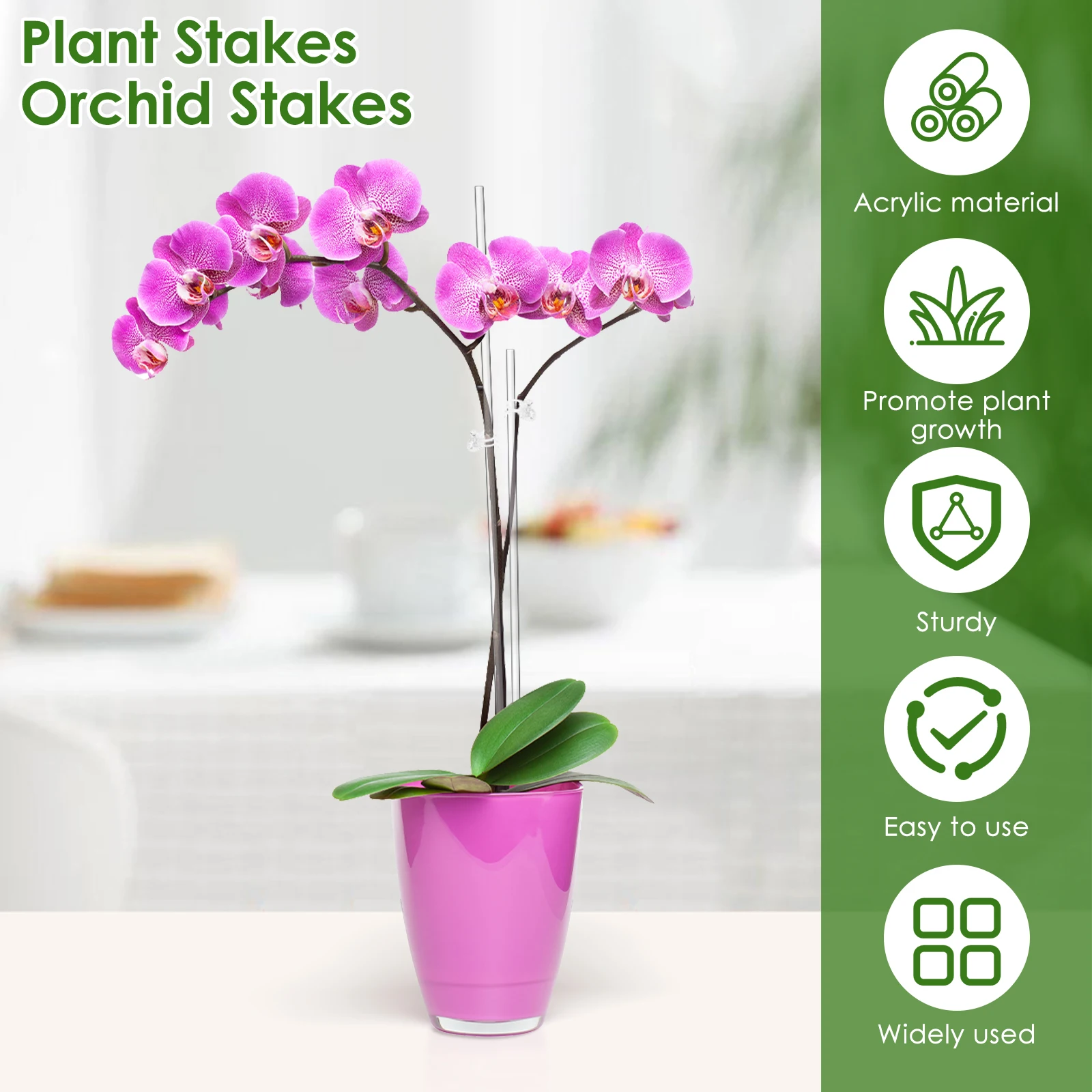30Pcs Clear Orchid Stakes Acrylic Planting Sticks with 30 Clips 45cm and 40cm Planting Support Stake for Potted Flower Vegetable
