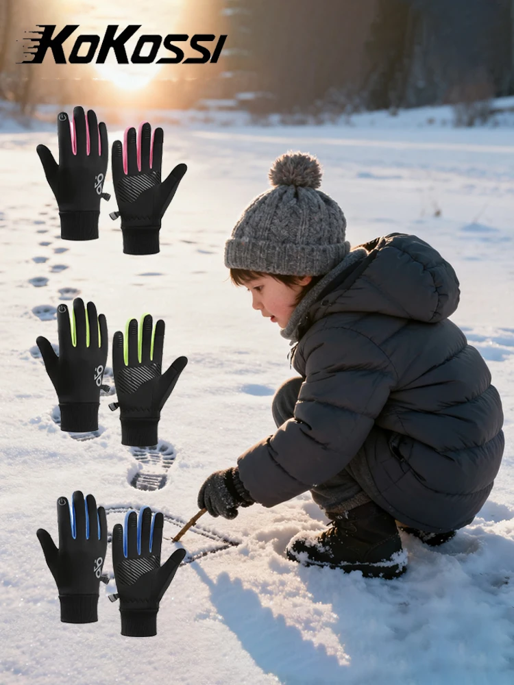 AliExpress KoKossi Winter Kids Gloves Anti-slip Touchscreen Boys Girls Outdoor Sports Cold Weather Snow Warm Thermal Skiing Cycling Running