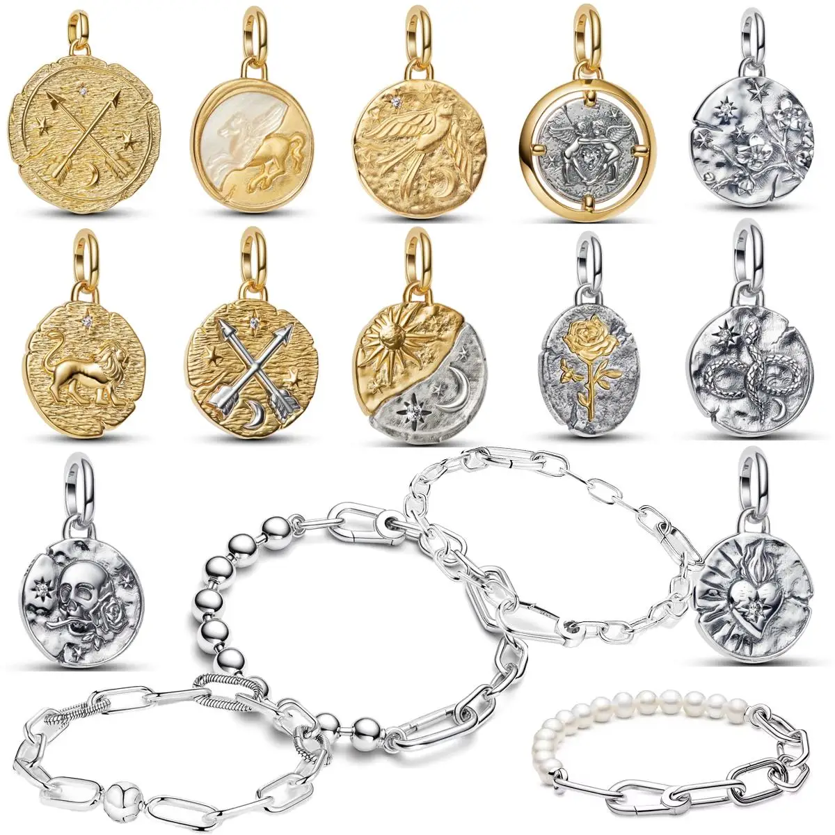 

2025 New Charms Me Series Flower, snake, horse, magpies, lions, angels, stars，moon Plata De Ley 925 Silver Pendant Bead Jewelry