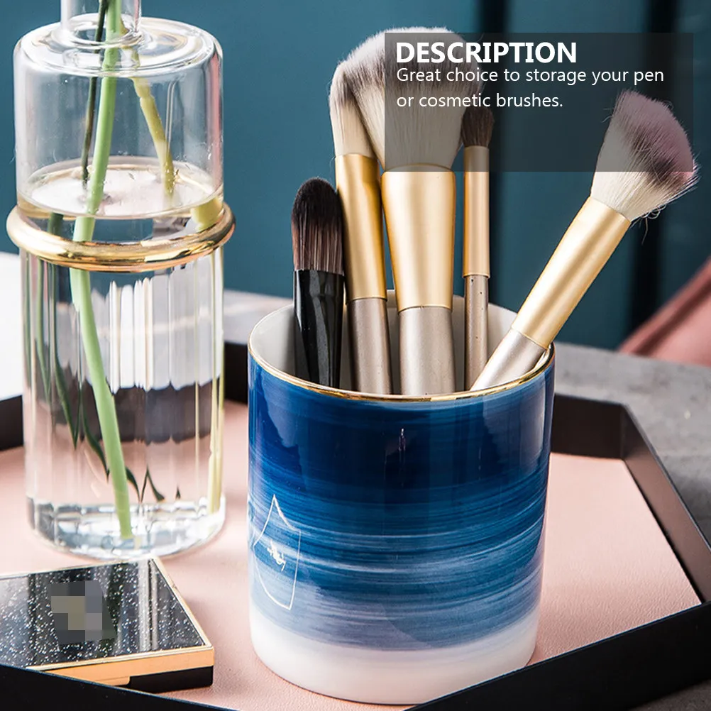 Ceramic Pen Holder Nordic Textured Multifunctional Storage Container for Office Home Makeup Brushes Pencil Holder Creative