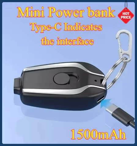 

2 PCS 1500mAh Portable Mini Power Bank Keychain Emergency Charger for Iphone Android Smartphone