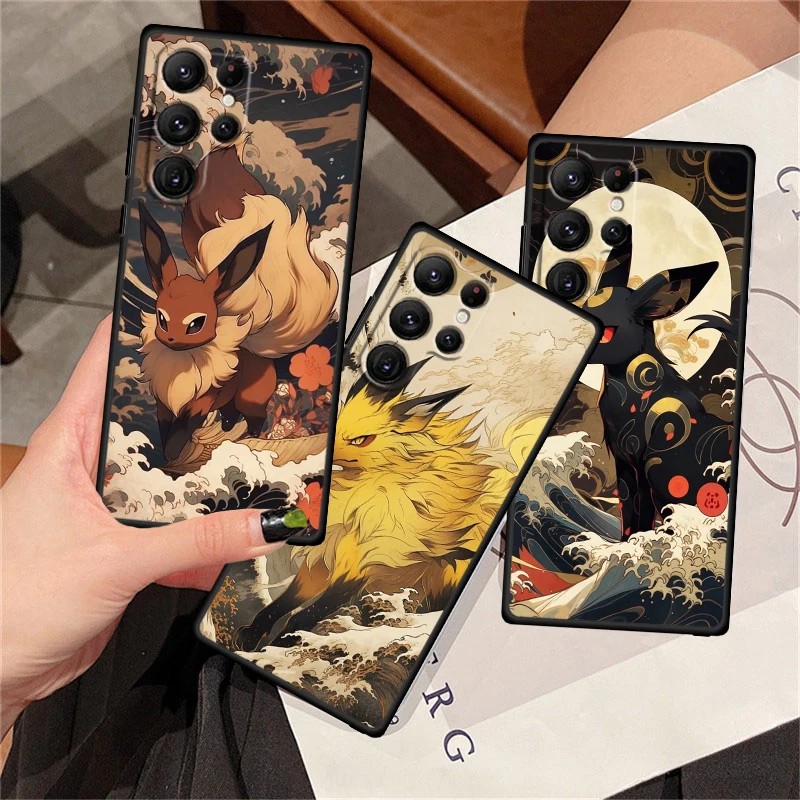 Eevee Gengar Pokemon Silicone Black Phone Case For Samsung Galaxy S24 S23 S22 S21 S20 FE S10 S9 S10E S8 Plus Ultra Lite 5G