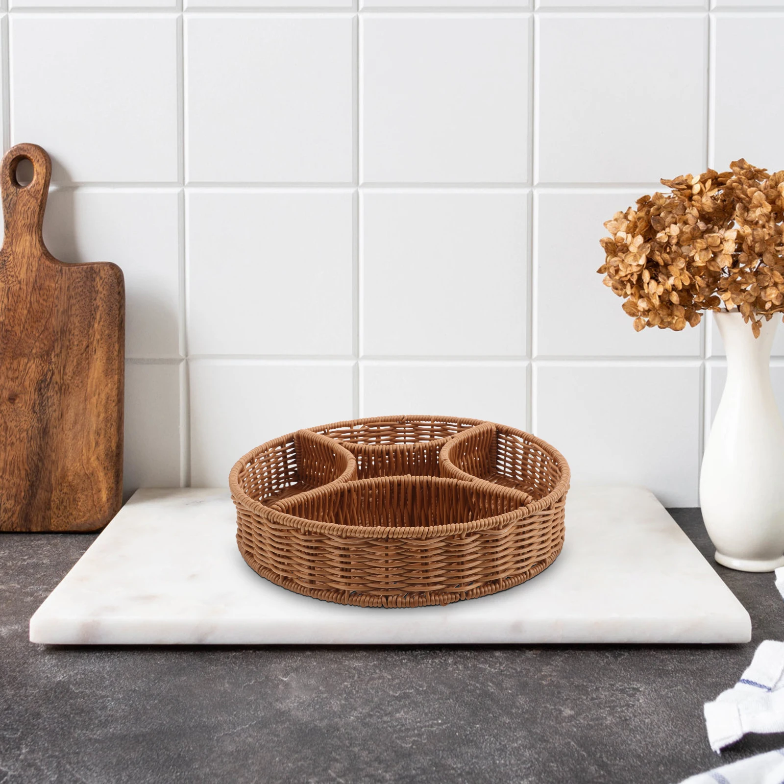 

Woven Storage Basket Imitation Rattan Fruit Vegetable Small Baskets Snack Jewelry Organizer Display Home Decor Multifunctional