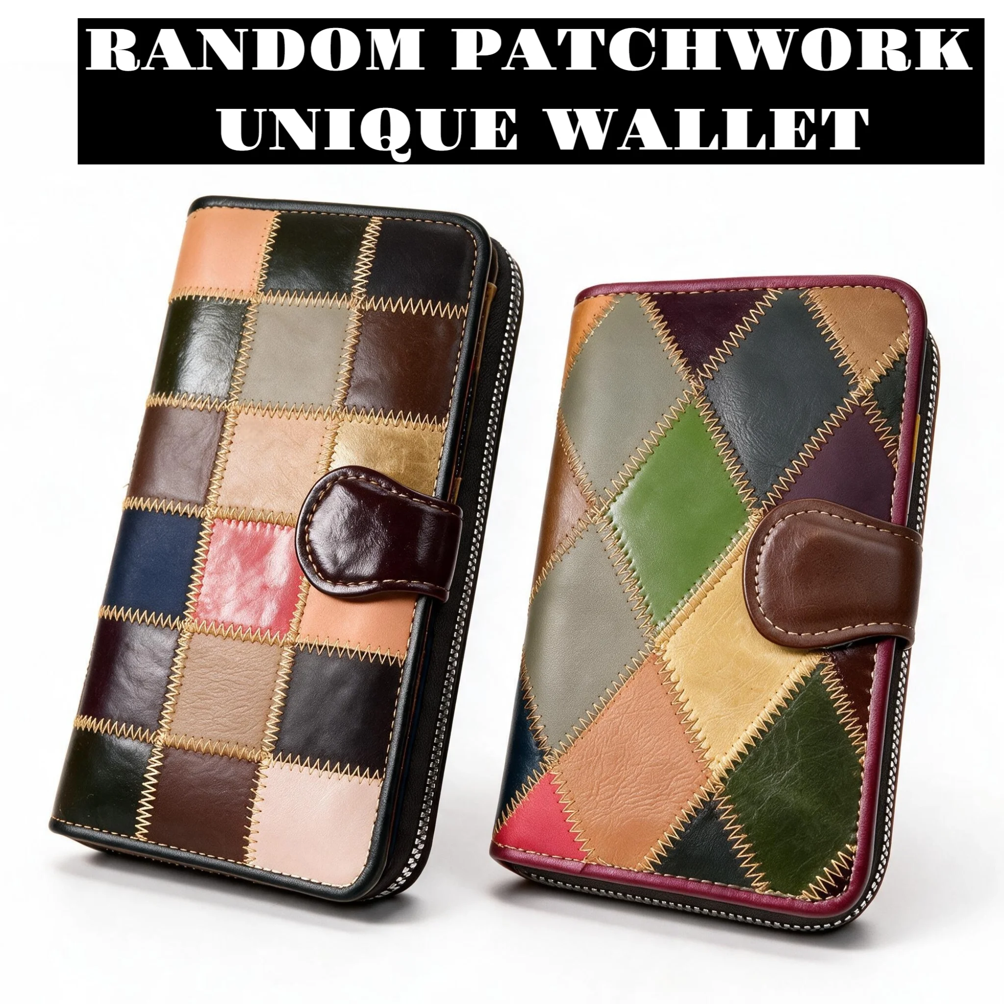 Pomelo Best Womens Patchwork Leather Wallet Random Unique Purse 2 Sizes 16/6 Card Slots Coin Pocket Zipper Wallet