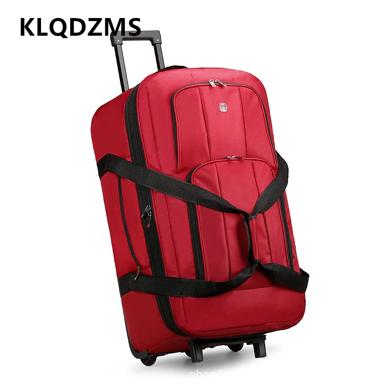 KLQDZMS Rolling Luggage Men Oxford Cloth Large Capacity Trolley Bag Outdoor Travel Storage Bag Women Foldable Checked Luggage
