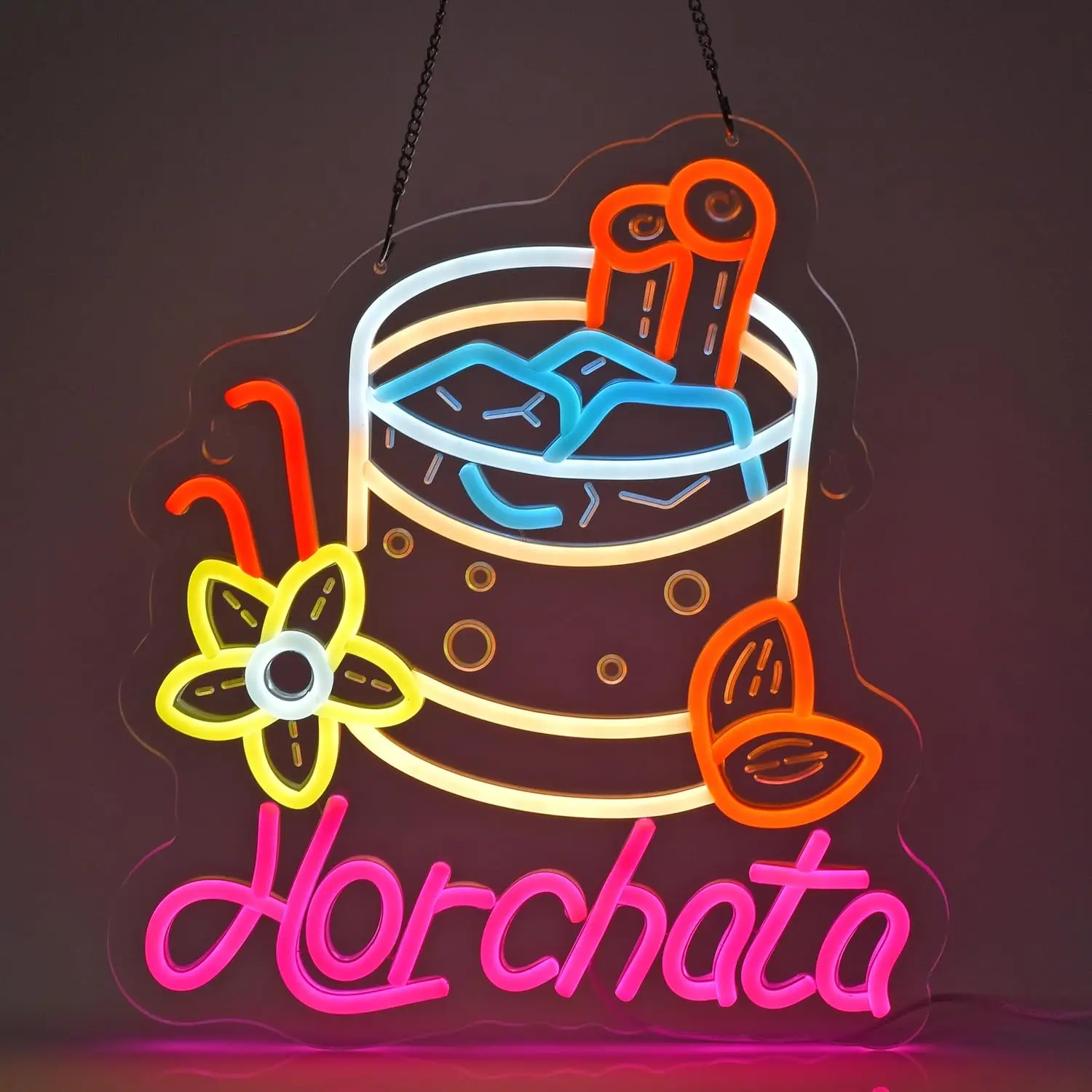 Horchata Neon Light Dimmable LED Wall Art Mexican Drink Sign USB Power Cafe Bar Summer Party Milk Tea Shop Cafe Windows Decor