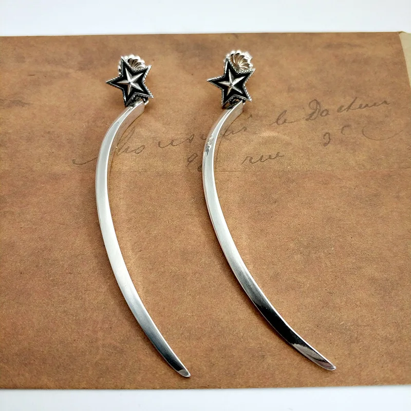 Sterling Silver Star Long Earrings, Female Personality Trendy Punk Korean Tassel Nightclub, Five pointed Star Earrings, Long Ear