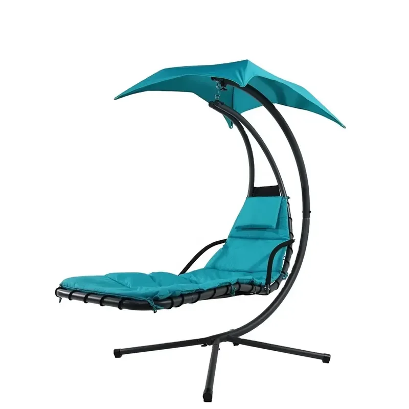 Garden Outdoor Hanging Chaise Lounger Chair with Umbrella Garden Air Porch Arc Stand Floating Swing Hammock Chair with Canopy