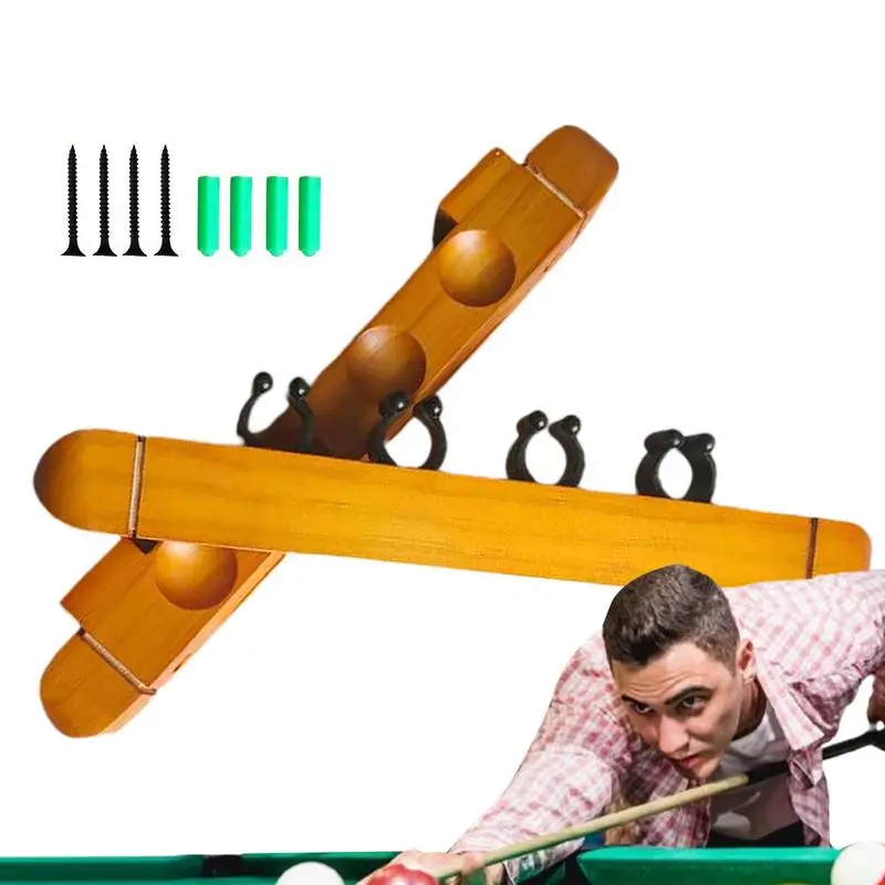 Billiards Pool Cue Rack 4 Cue Clips Hardwood Pool Cue Set Holder Pool Cues Wood Wall Rack Hardwood Pool Cue Set Holder Stylish