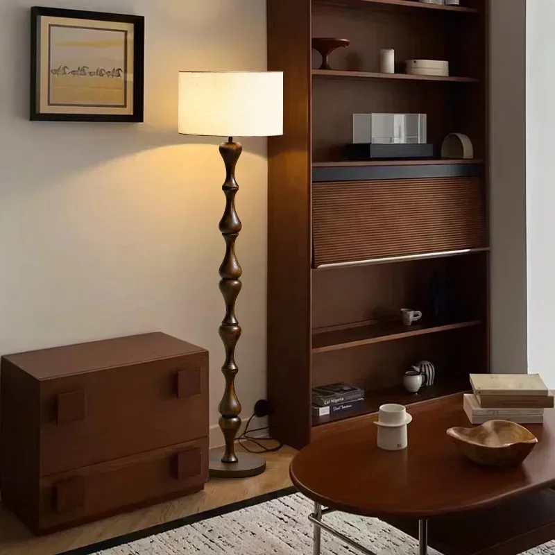 Medieval French Solid Wood Gourd, Living Room Sofa, Floor Lamp, Wabi-Sabi Bedroom, Bedside Study, Walnut Color Lamp
