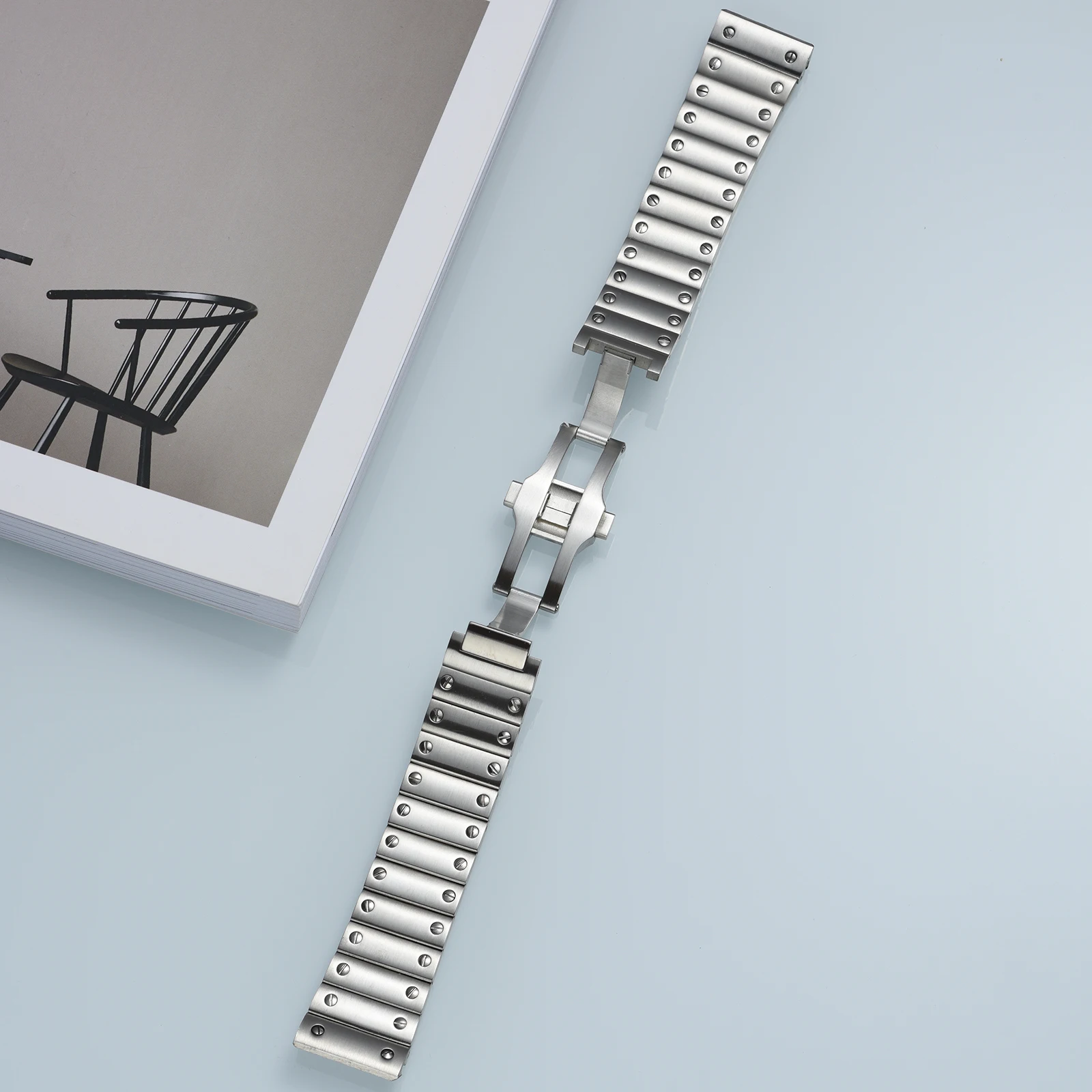 سوار ساعة من الفولاذ المقاوم للصدأ مقاس 21 ملم متوافق مع كارتييه سانتوس WSSA0009 WHSA0007 WHSA0010، سوار معدني بديل #5