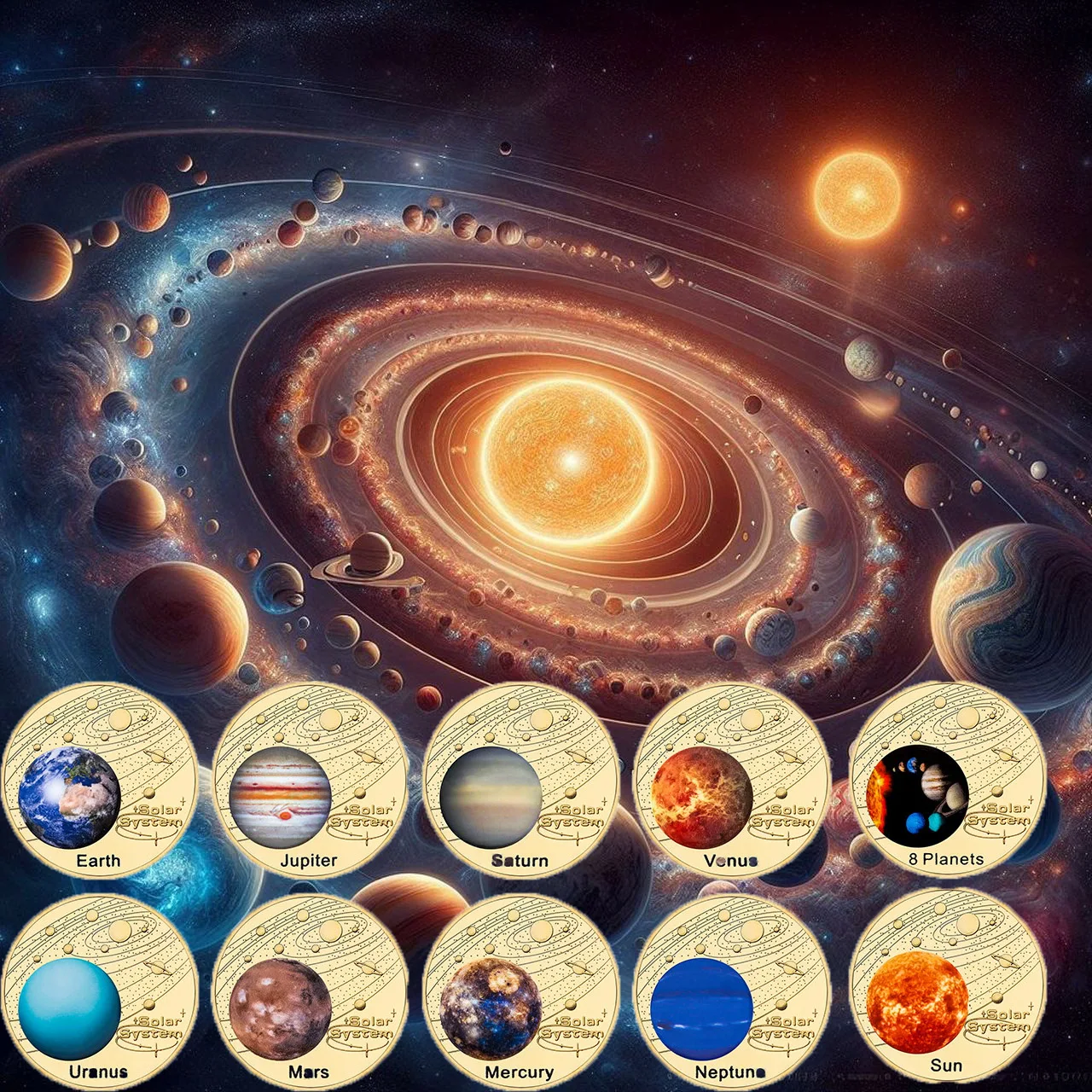 Commemorative coins of the Solar System Double-sided Embossed Plated Coin Souvenir Medal Gifts for Planet Enthusiasts