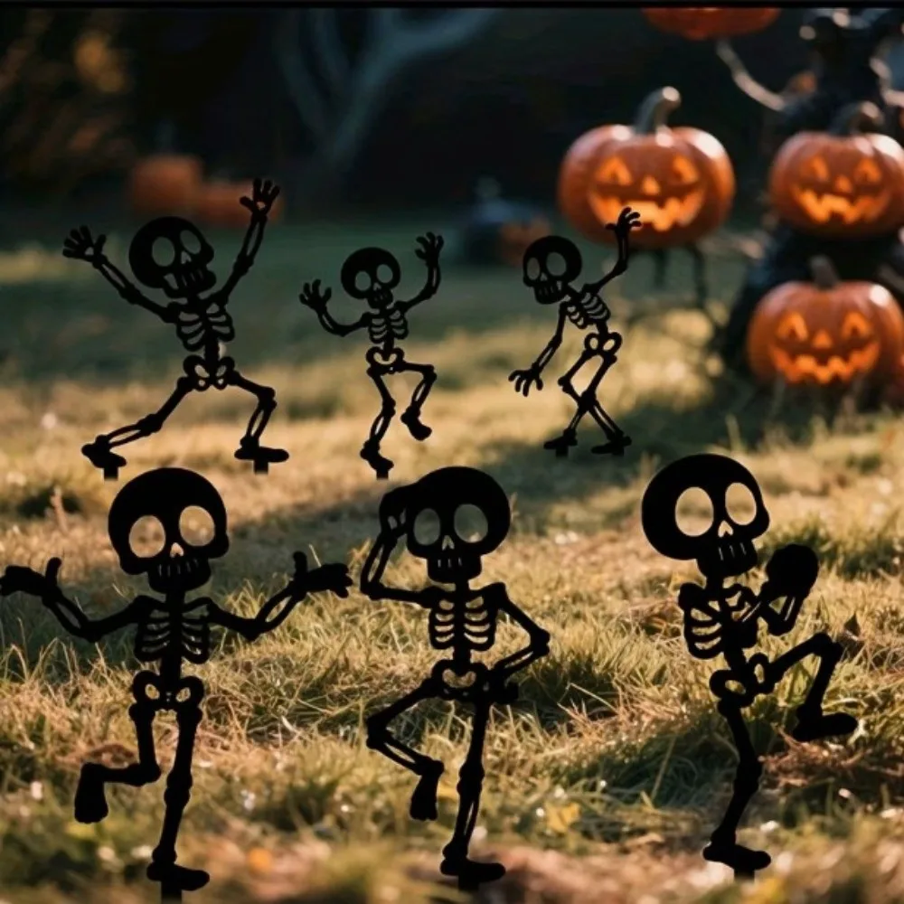 Skull Halloween Decorations Acrylic Dancing Skeleton Bone Dancer Yard Stake Gothic Style Hollow Out Garden Stake Decorations