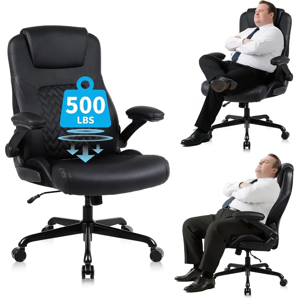 كرسي مكتب تنفيذي مريح للكبيرة والطويلة - سعة 500 رطل مع دعم قطني ومساند للذراعين قابلة للطي