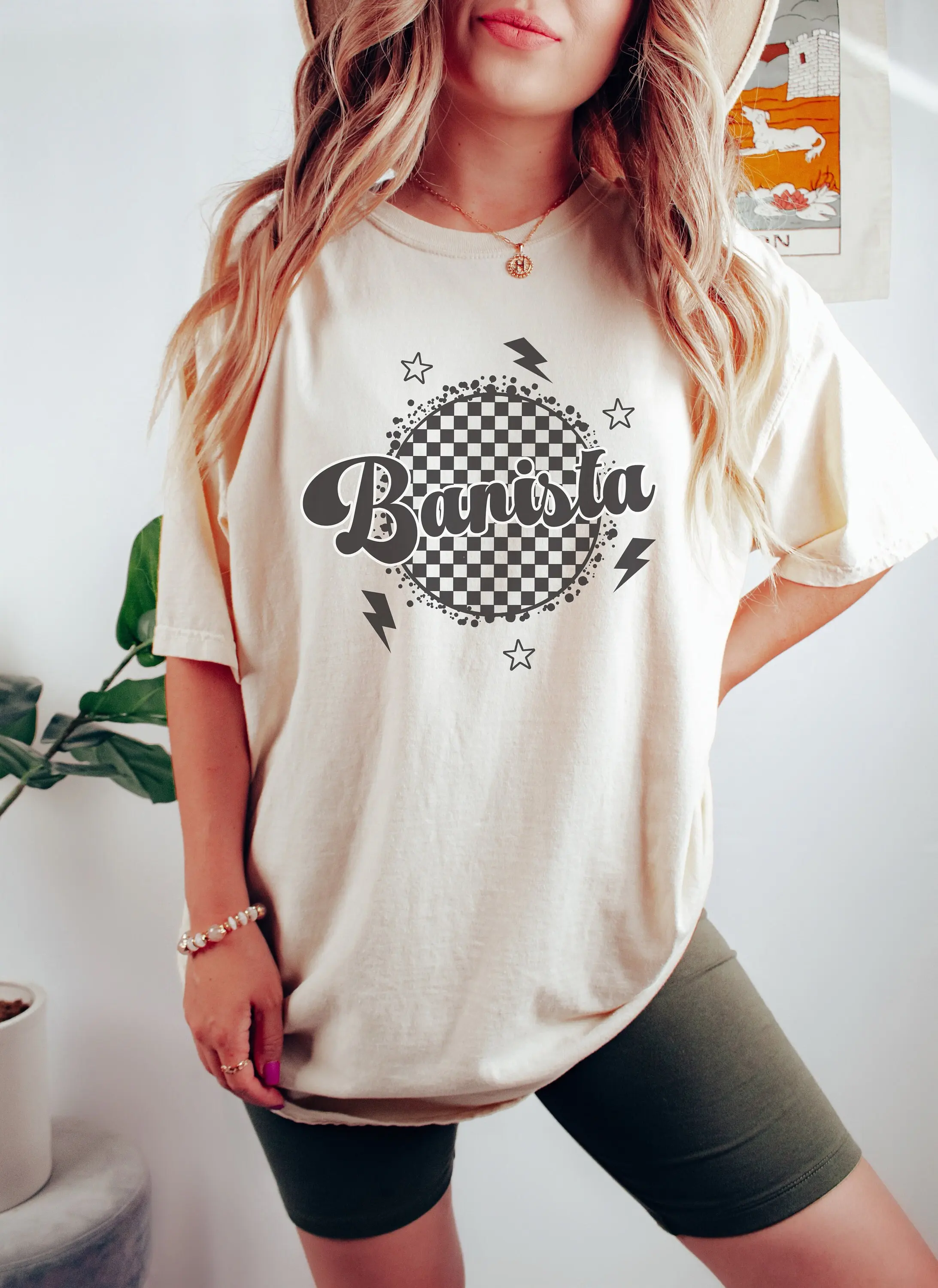 Comfort Colors Retro Barista T Shirt Checkered For Coffee Maker