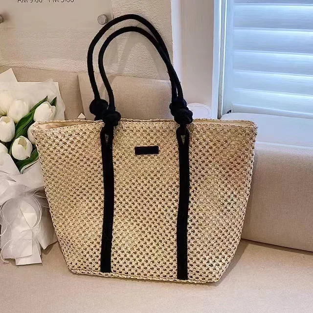 2024 New Hollow Woven Beach Bag Large Capacity Straw Woven Clothing Snack Storage Bag INS Stylish Women Leisure ToteBag Shoulder