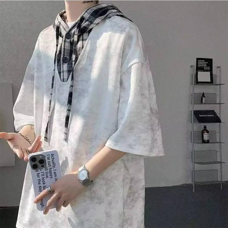 M-8XL Plus Size Men's Clothing Short Sleeved Hooded T-shirt+shorts Pants Sports Set Harajuku, Japan Fashion Casual Two Piece Set view 6