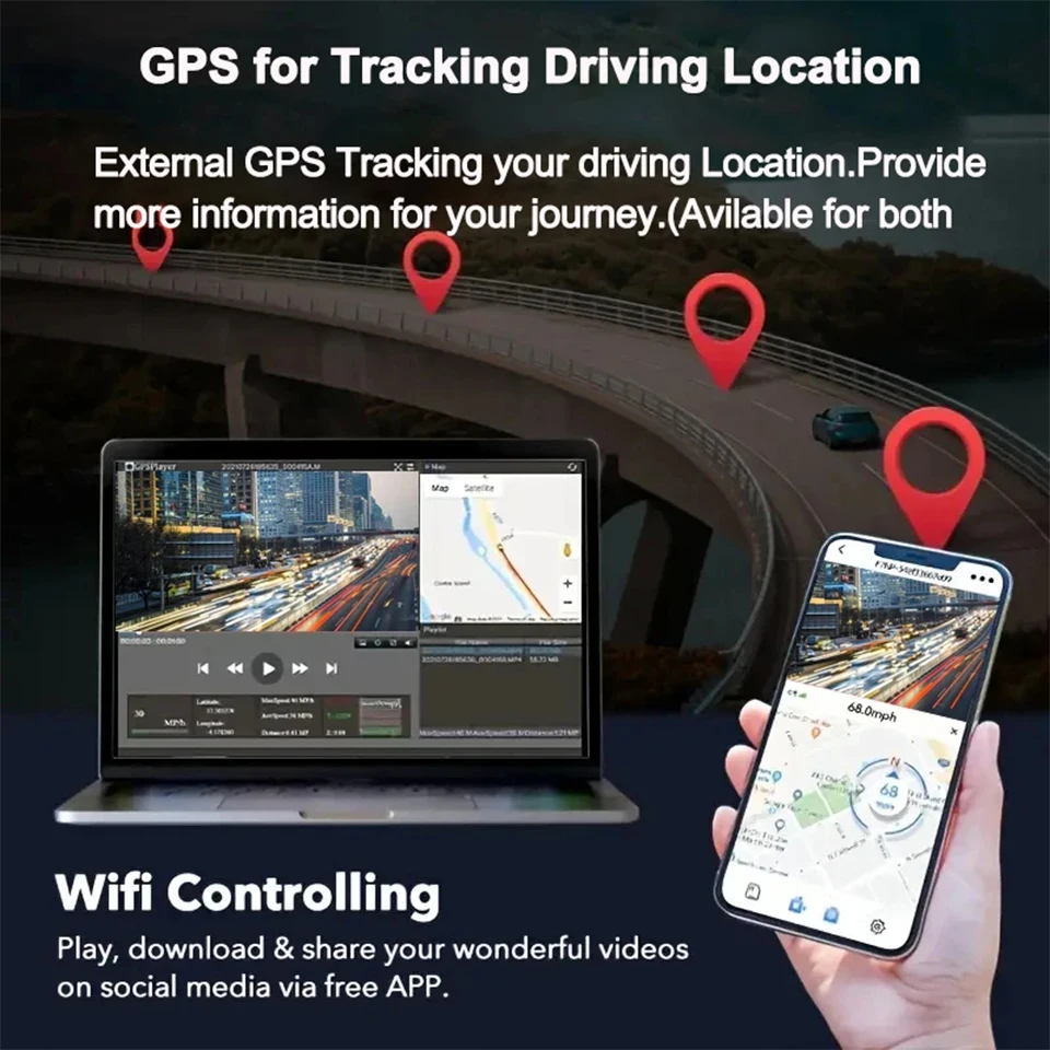Dashcam For Car Black Box Driving Video Recorders WiFi GPS Mini 4K Front  Optional 1080P Rear 24H Parking Monitor Record camera