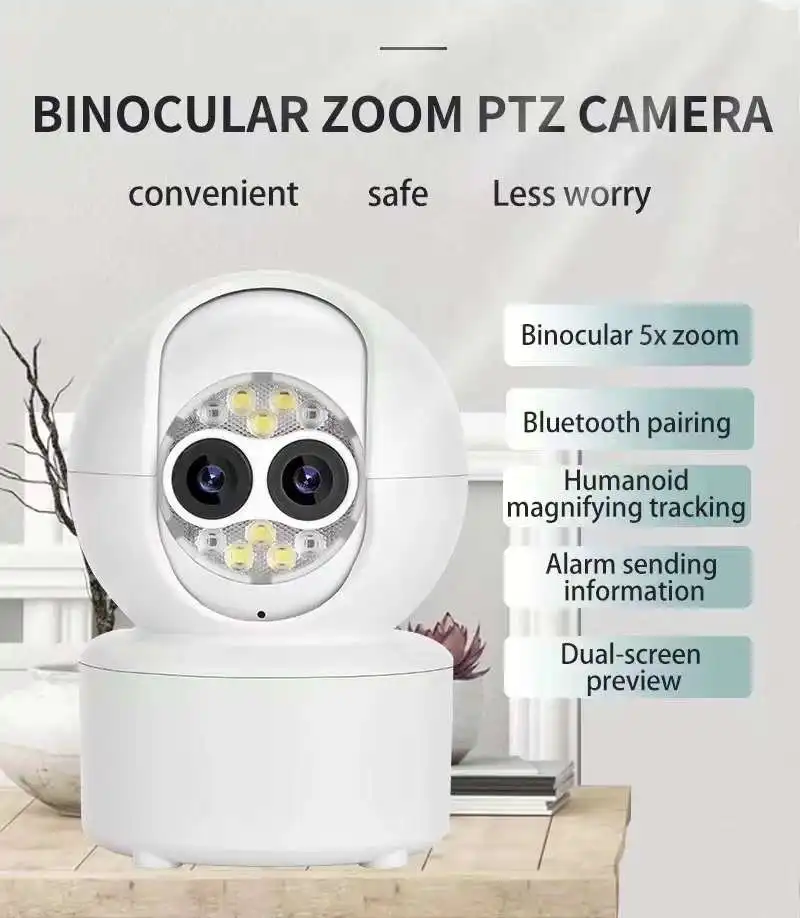 4MP iCsee APP Dual Lens DC/E27 Lamp Head Socket 5X Zoom Wireless PTZ IP Dome Camera Bluetooth Quick Pair AI Humanoid Monitor