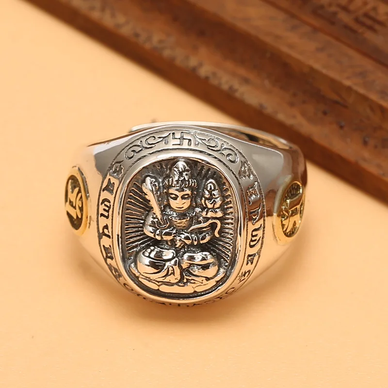 

925 sterling silver heart sutra natal buddha ring twelve zodiac patron saint thai silver transshipment pure silver open ring men