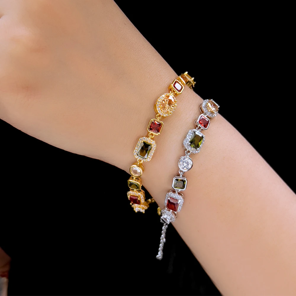 BeaQueen Bohemian Geometric Multi Color Cubic Zirconia Stone Bracelets for Women Trendy Dancing Party Jewelry Accessories B161