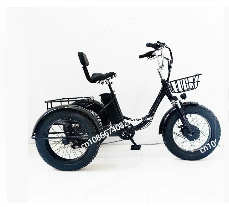 

20-дюймовый складной электрический трехколесный велосипед с толстыми шинами, педальный трехколесный велосипед, снег, литиевая батарея