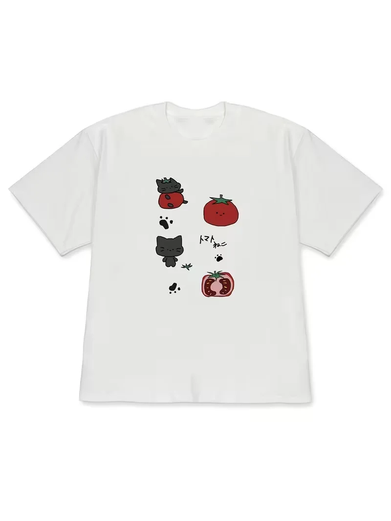 Cartoon Hand Drawn Graffiti T-shirt Cute Cat Bear Print Short Sleeved Shirt Women's Daily Tops for Couples