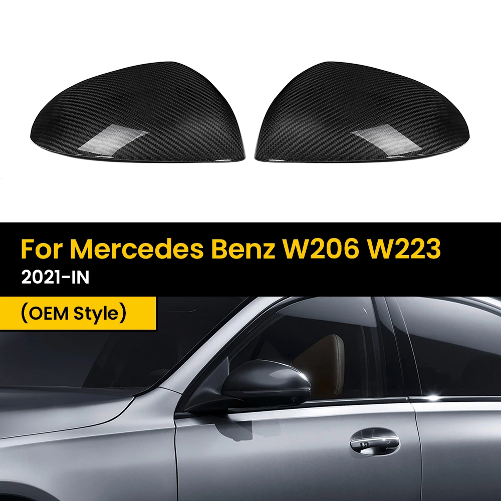 Real Dry Carbon Fiber Car Door Side Wing Rearview Mirror Cover Caps Glossy For Mercedes Benz W206 W223 2021-IN OEM Style