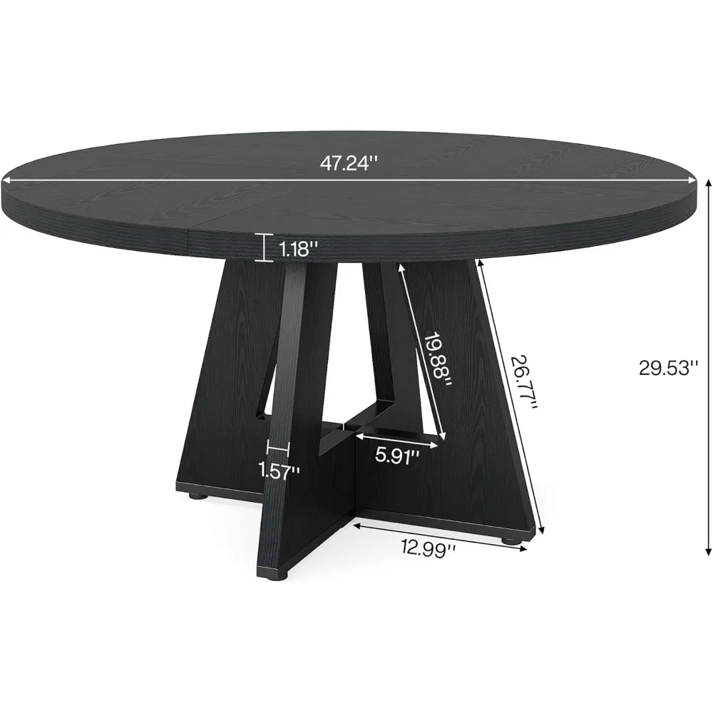 47-Inch Round Conference Table for 4-6 People, Wooden Meeting Room Table with Thicken Tabletop and Wood Base (Black)