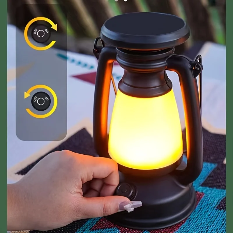 Solar Camping Lamp Portable Camping Lamp Rechargeable Atmosphere Lamp Lighting Outdoor Tent Lamp Retro Kerosene Lamp Horse Lantern