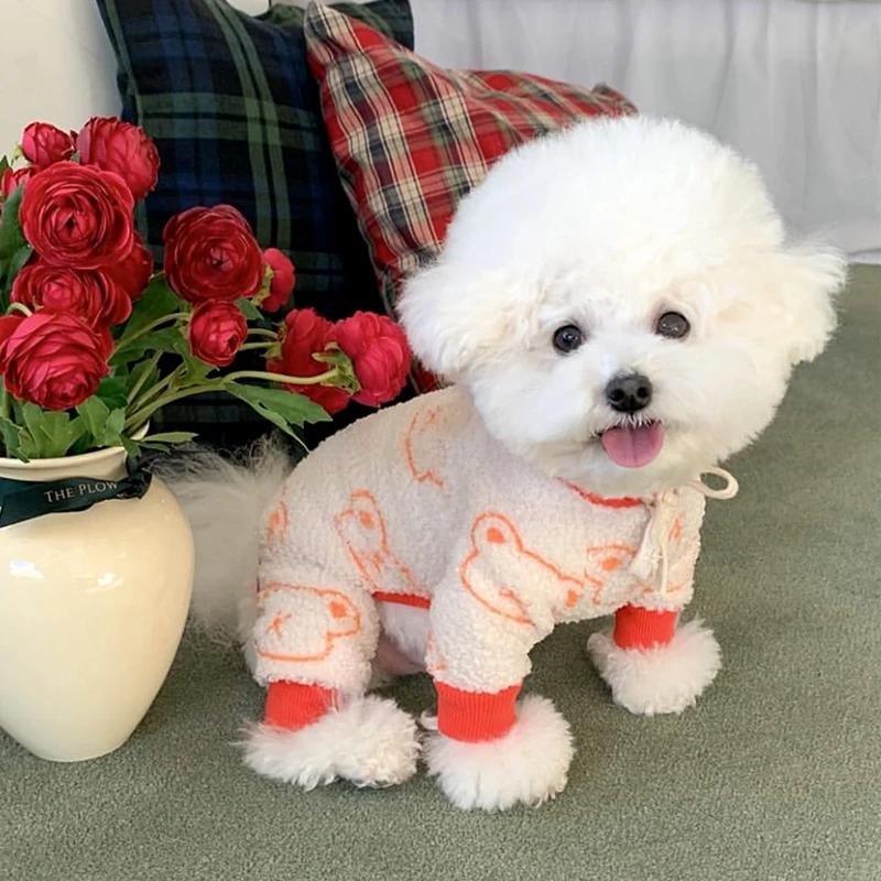 

Teddy Hooded Four-legged Clothes Bichon Winter Clothes Yorkshire Warm One-piece Clothes Small Dogs Cartoon Cotton Clothes