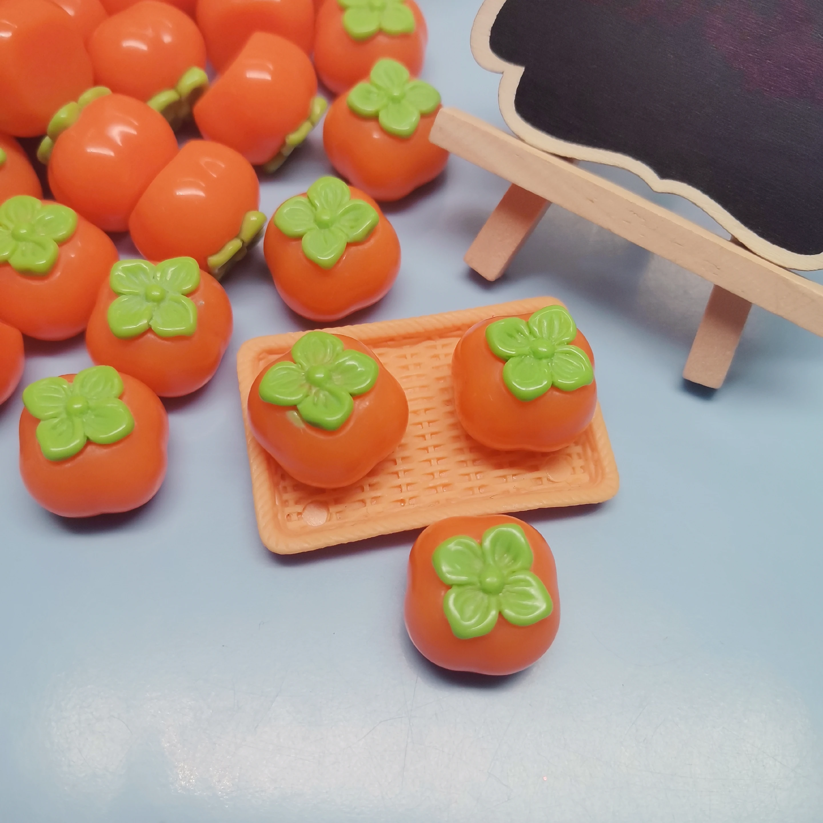 Simulation Cute Fruit Persimmon Mini Food Resin Cabochons Scrapbooking Crafts DIY Miniature Doll house Accessories
