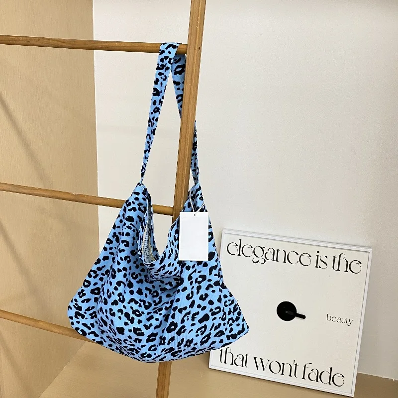 Trendy Fresh Floral Canvas Bag Leopard Print Corduroy Shoulder Bag Versatile Shopping Bag  Bag for Women  Shoulder Bag Women