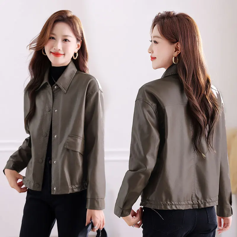 Nuova versione coreana moda invernale versatile giacca corta in pelle Pu per donna cappotto casual allentato colletto primaverile e autunnale femminile