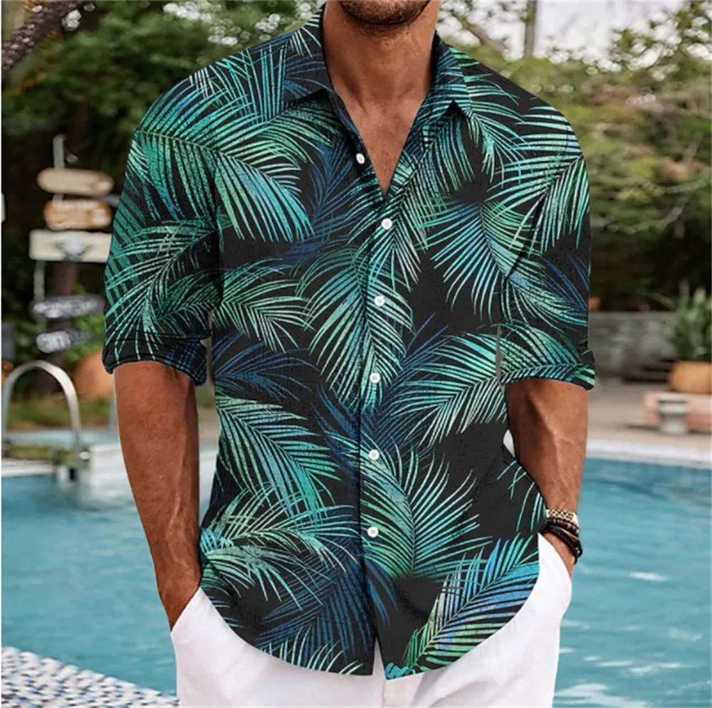 Summer Hawaiian Floral Beach Casual Plus Size Shirt 3D Coconut Pattern T-shirt Retro Tree Short Sleeve Vacation Man Slim Korean