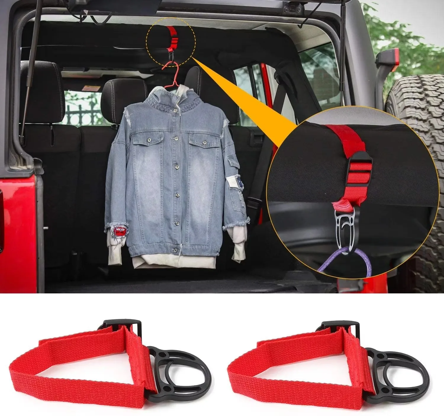 2pcs roof mounted clothes, Jeep Wrangler, in car storage clothes rack, clothes hook