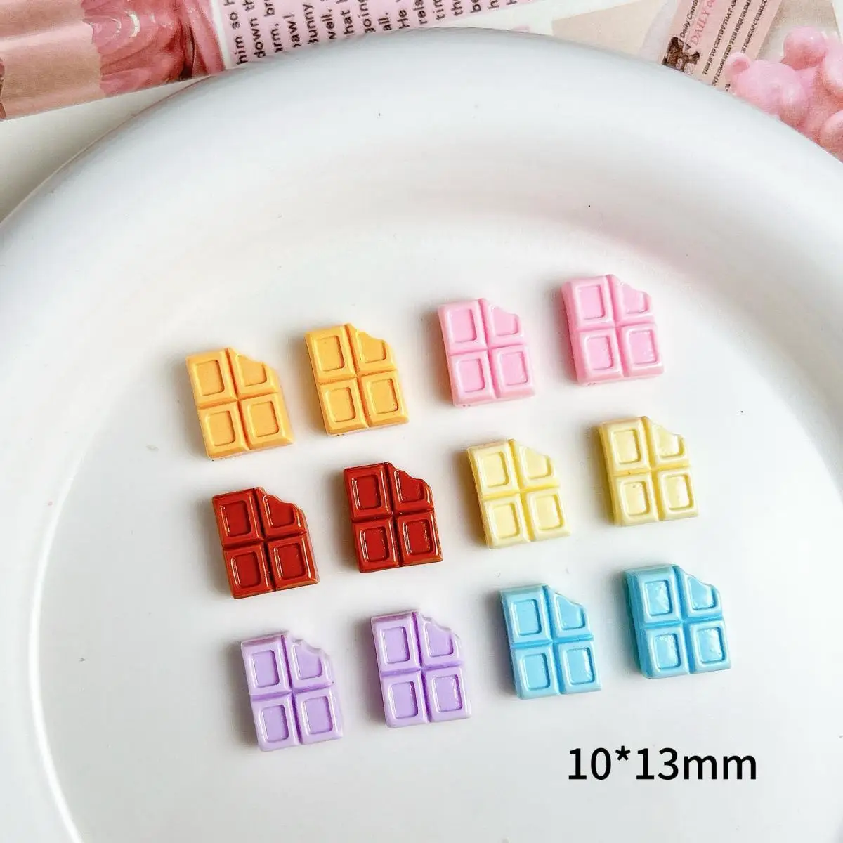 Macaron Colored Notched Chocolate Nail Art Decorations Simulated Creative Square Chocolate Resin Nail Charms Accessories DIY