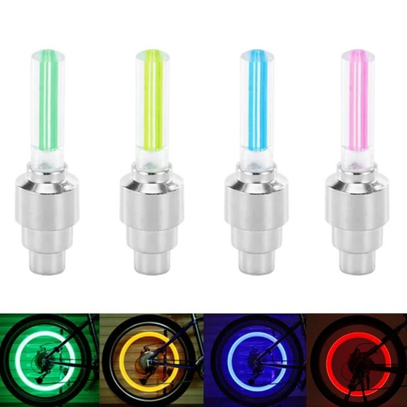 Car Motorcycle Tire Valve Caps Lights Neon LED Flash Lamp Universal Fluorescent Bar Auto Tyre Wheel Light Car Accessories 2/4Pcs