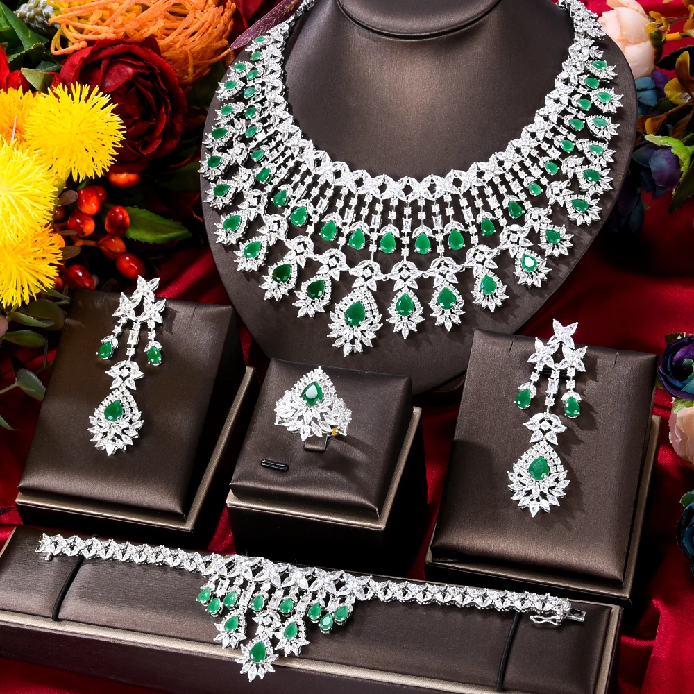 Soramoore DUBAI 4pcs Bridal Zirconia Necklace earring Sets For Women Wedding Party Jewelry Sets CZ Crystal Wedding Jewelry Sets