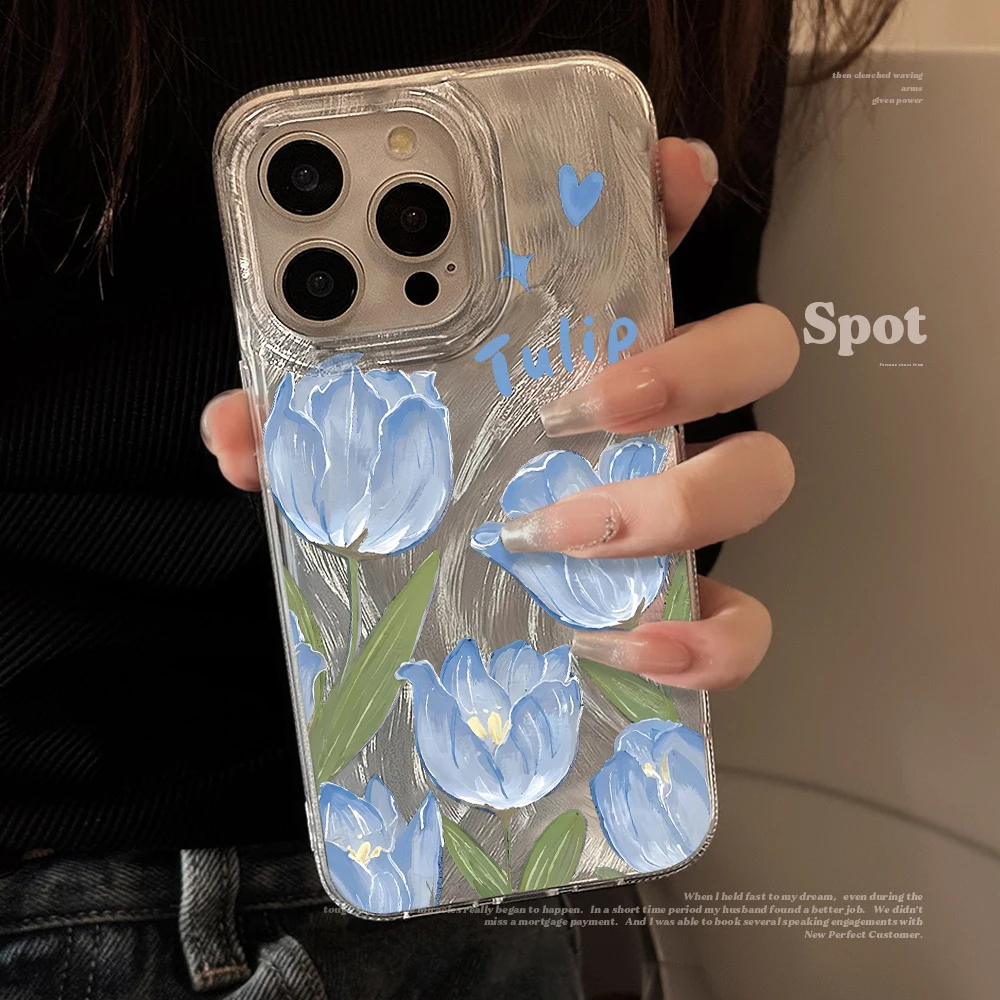 Für Samsung Galaxy S21 S26 S25 S24 S23 S22 Ultra Plus FE Hülle Frisches Blaues Tulpenmuster Cover Für A16 A15 A36 A54 A55 A56 Fundas – Detail 6