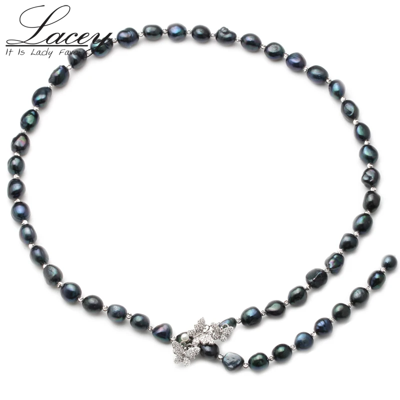 Natural Baroque Pearl Necklace For Women,Real Freshwater Black Pearl Necklace Long Sweater Necklace Fine Jewelry