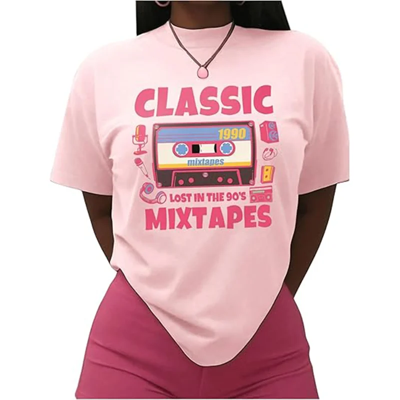 Camiseta gráfica vintage dos anos 90, camiseta com slogan colorido, estampa clássica, roupa casual macia, design de moda, diversão, y2k vibe