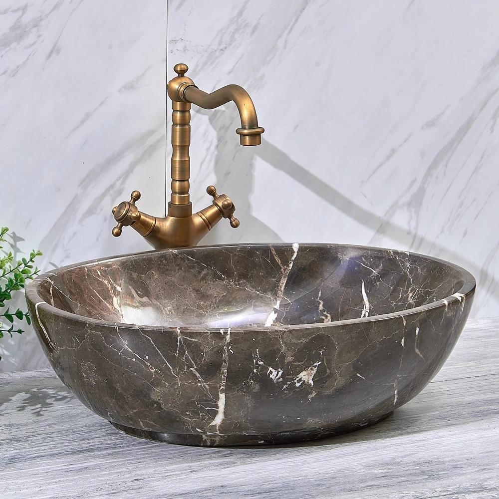 

%r Neoclassical Style Brown Natural Marble Stone Modern Countertop Basin Sink Hotel Villa Bathroom Oval Shape Wash Basin Bowl
