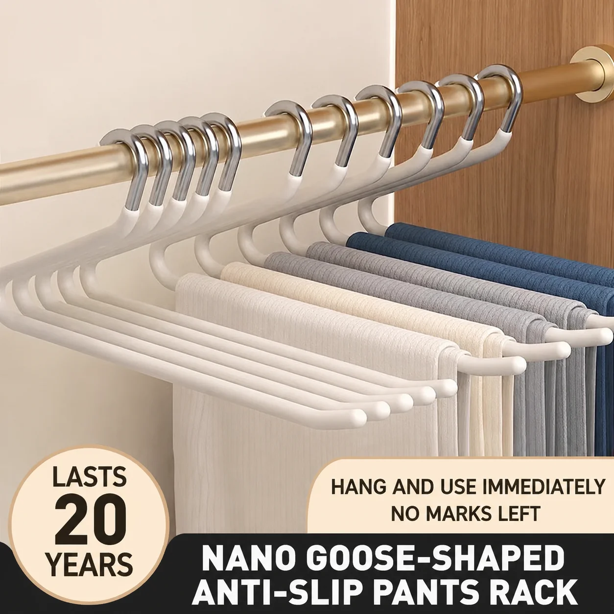 Goose-shaped pants hanger for home use, non-marking and non-slip pants clips Z-shaped hanger specially for wardrobes 2-slot pant